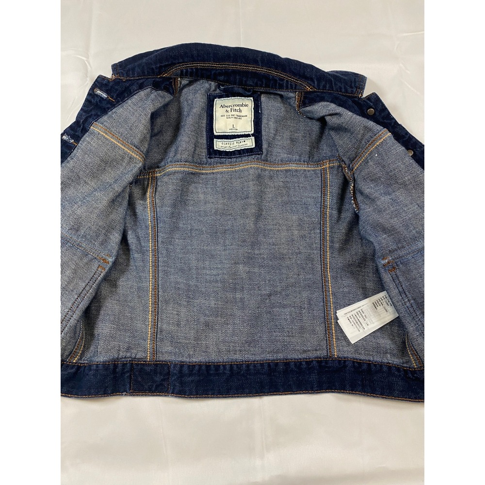 Abercrombie & Fitch Womens Classic Dark Wash Cotton Denim Trucker Jacket Large - Picture 7 of 9
